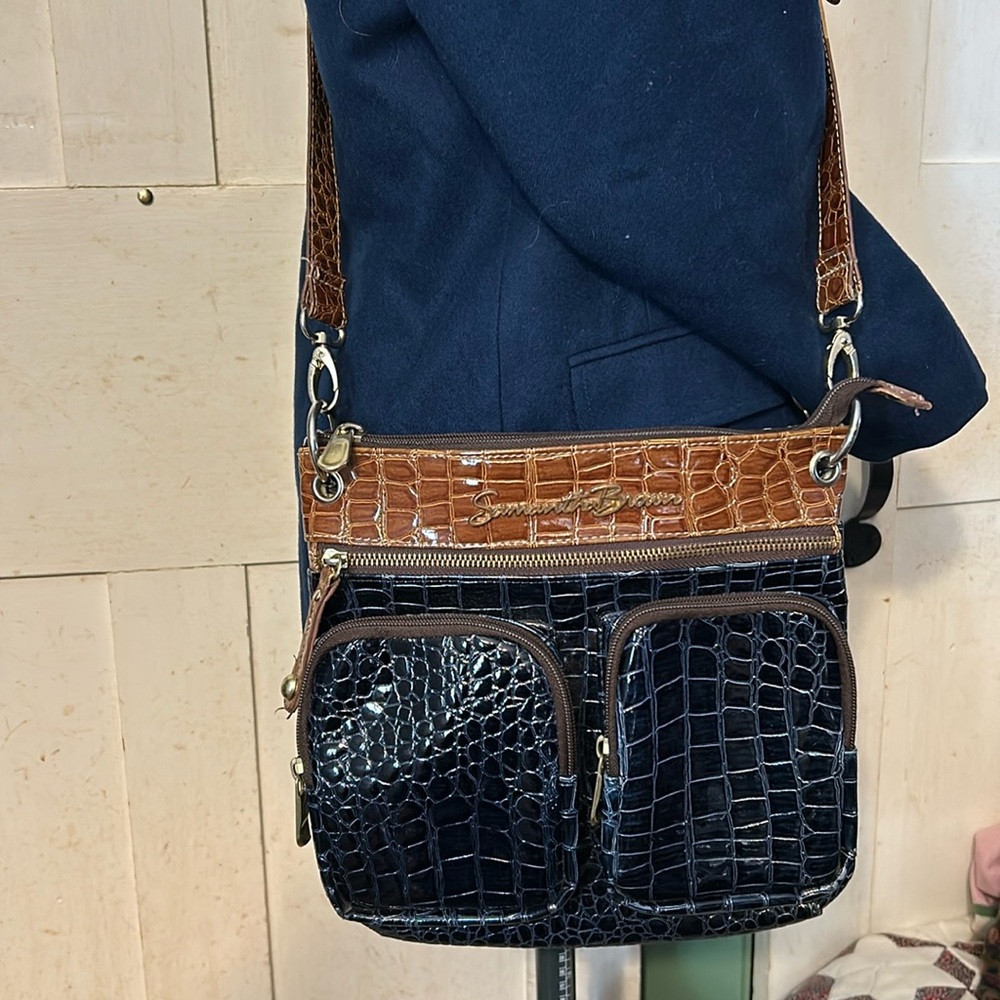 EUC Samantha Brown Faux Crocodile Crossbody Bag Purse Retro Cowgirl - Picture 2 of 10